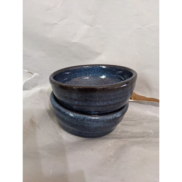 Vintage redware bowls berry, rice, snack blue  set of 2 signed studio pottery 4 - Picture 5 of 8